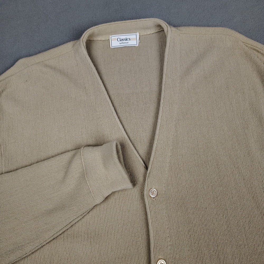Vintage 70s Knit Cardigan Sweater Mens Large Tan Button Up Golfing Grandpa EC